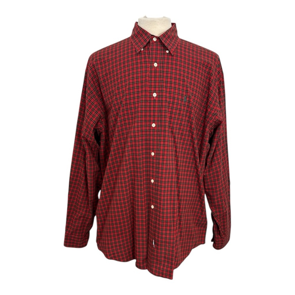 Ralph Lauren Men's Size XL Shirt Red Plaid Tartan Button Down 100% Cotton Casual